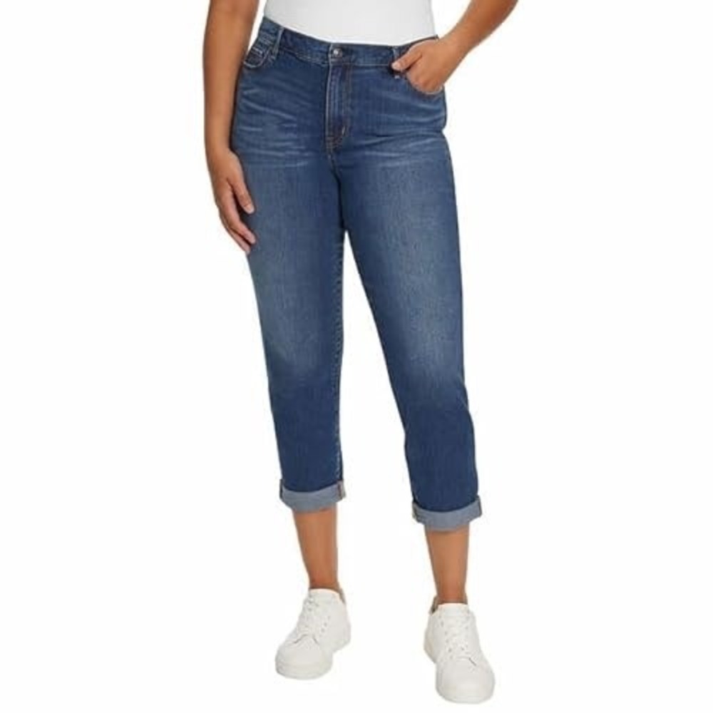 983.Gloria Vanderbilt Women Dark Denim Cuffed Boyfriend Jeans Size 4 Regular Fit